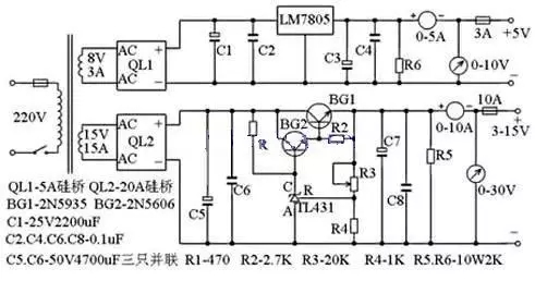 10A3～15V穩(wěn)壓可調(diào)電源電路圖